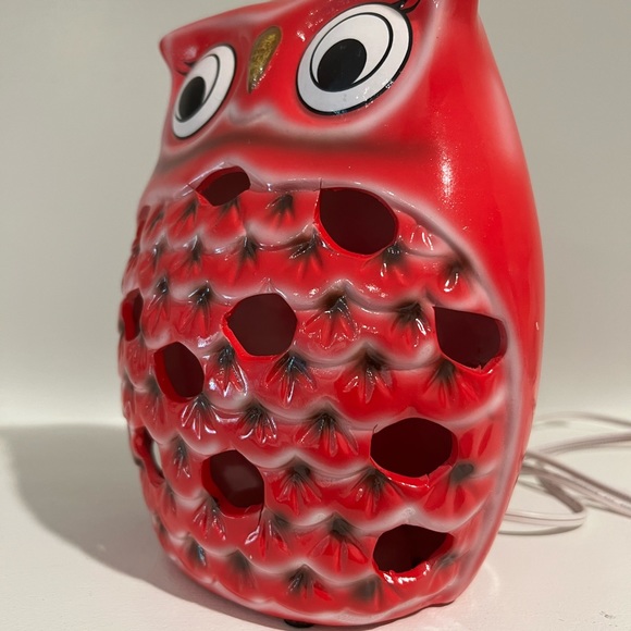 Retro Red Ceramic Owl w/Big Eyes Night Accent Lamp Vintage 8.25” H - Picture 4 of 8